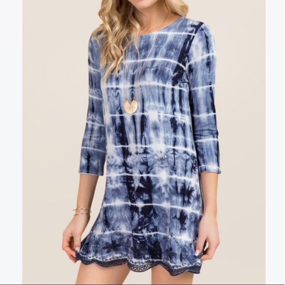 Alya Kayla Tie Dye Shift Dress Mini Blue Medium
